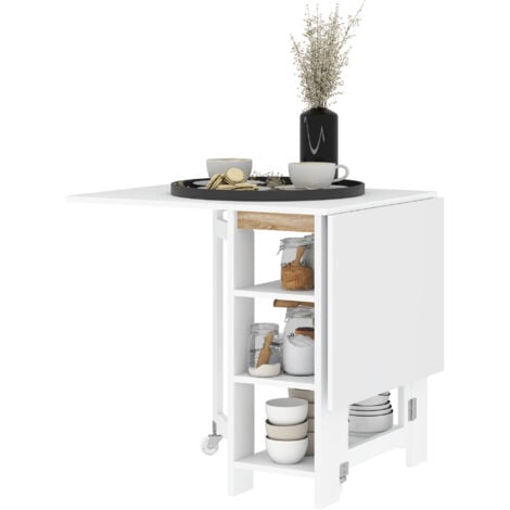 HOMCOM Tavolo Pieghevole per 4 Persone 2 Ribalte e Ripiani 120x60x75cm Bianco