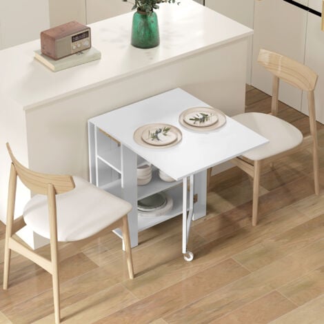 HOMCOM Tavolo Pieghevole per 4 Persone 2 Ribalte e Ripiani 120x60x75cm Bianco