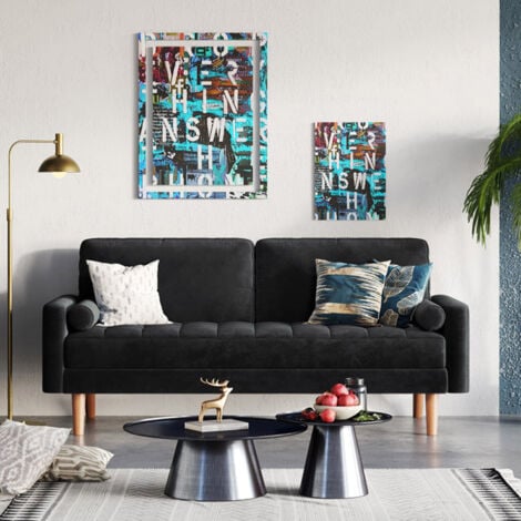 Divano a 2 posti in velluto con 2 cuscini, divano dritto con braccioli, divano a due posti con braccioli arrotolati, 148 x 78 x 85 cm, nero