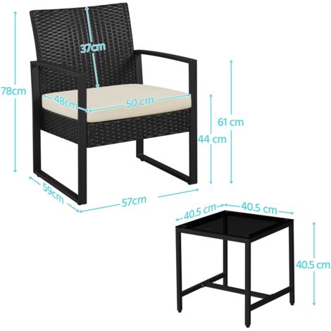Yaheetech Set Mobili da Giardino in Poly Rattan 2 Sedie e Tavolino da Balcone con Cuscini Esterno Interno Nero/Beige