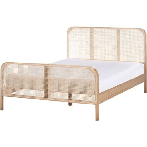 Letto matrimoniale 140 x 200 cm Base a doghe Testata a treccia viennese Legno di pino Marrone Chiaro Gonfaron