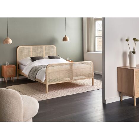 Letto matrimoniale 140 x 200 cm Base a doghe Testata a treccia viennese Legno di pino Marrone Chiaro Gonfaron