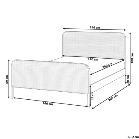 Letto matrimoniale 140 x 200 cm Base a doghe Testata a treccia viennese Legno di pino Marrone Chiaro Gonfaron