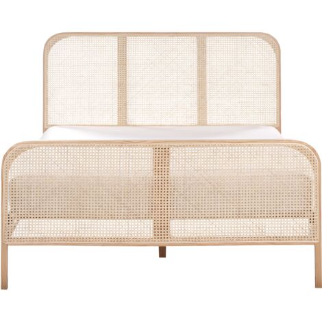 Letto matrimoniale 140 x 200 cm Base a doghe Testata a treccia viennese Legno di pino Marrone Chiaro Gonfaron