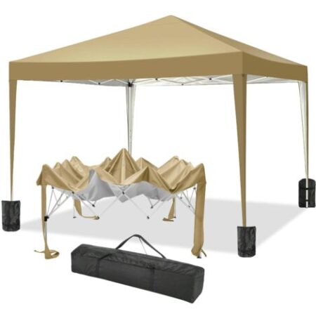 Gazebo da giardino pieghevole 3x3m Protezione UV impermeabile, Barnum pieghevole per matrimoni, picnic, mercati, campeggio, Cachi