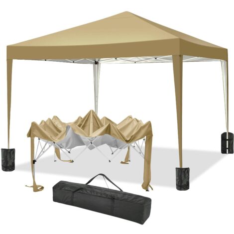 Gazebo da giardino pieghevole 3x3m Protezione UV impermeabile, Barnum pieghevole per matrimoni, picnic, mercati, campeggio, Cachi