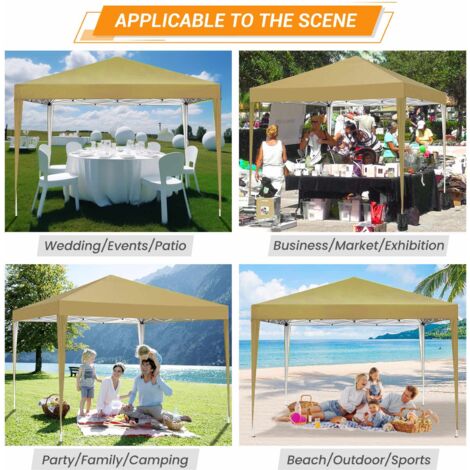 Gazebo da giardino pieghevole 3x3m Protezione UV impermeabile, Barnum pieghevole per matrimoni, picnic, mercati, campeggio, Cachi
