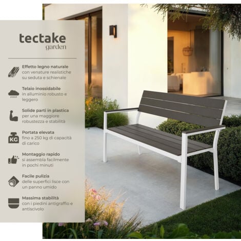 Panca da giardino Line da 2 posti con telaio in alluminio 128 x 59 x 88 cm - Panca da giardino, panchina, panchina da parco