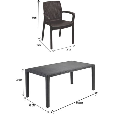 Dmora - Set salotto da esterno Sover, Salottino outdoor e indoor, Tavolo rettangolare fisso con 4 sedie impilabili, Made in Italy, Antracite