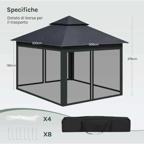 WOLTU Gazebo 3x3 Pieghevole Impermeabile con Tende Zanzariere e Borsa per Trasporto, Antracite