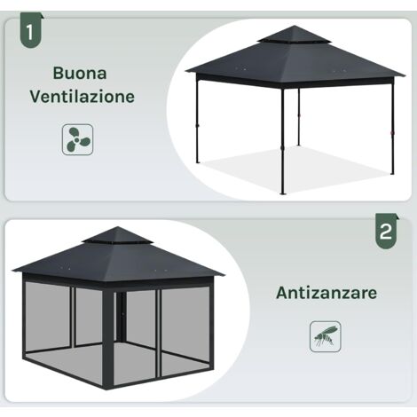 WOLTU Gazebo 3x3 Pieghevole Impermeabile con Tende Zanzariere e Borsa per Trasporto, Antracite