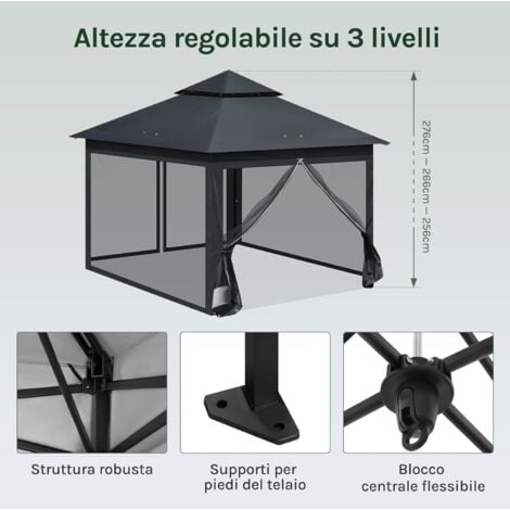 WOLTU Gazebo 3x3 Pieghevole Impermeabile con Tende Zanzariere e Borsa per Trasporto, Antracite