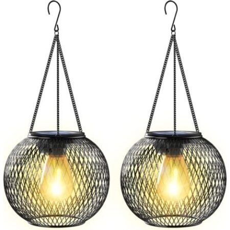 Lanterna solare da giardino per esterni, lampada solare da esterno, 2 luci solari da giardino sospese in metallo IP65, lanterna solare da giardino, decorazione per esterni, per cortile, balcone, regal