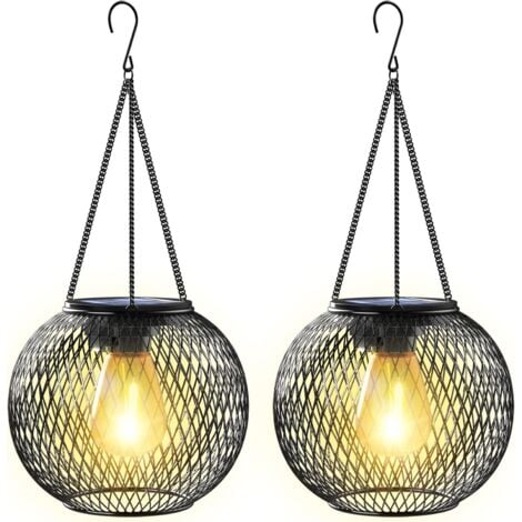 Lanterna solare da giardino per esterni, lampada solare da esterno, 2 luci solari da giardino sospese in metallo IP65, lanterna solare da giardino, decorazione per esterni, per cortile, balcone, regal