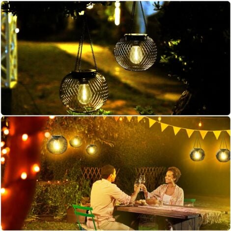 Lanterna solare da giardino per esterni, lampada solare da esterno, 2 luci solari da giardino sospese in metallo IP65, lanterna solare da giardino, decorazione per esterni, per cortile, balcone, regal
