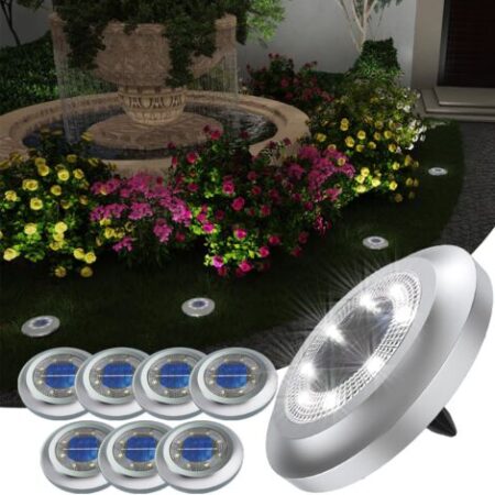 Luci solari da esterno, 8 LED 6000K, luci solari da terra, lampada da giardino impermeabile IP65, faretto solare da esterno per vialetti, cortili, prati, scale, piscine