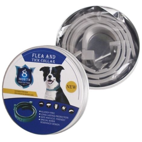 Collare antipulci e zecche per cani - Grigio, regolabile, impermeabile, protezione efficace per 8 mesi