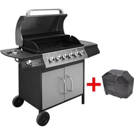 vidaXL Barbecue e Griglia a Gas 6+1 Fornelli Nero e Argento