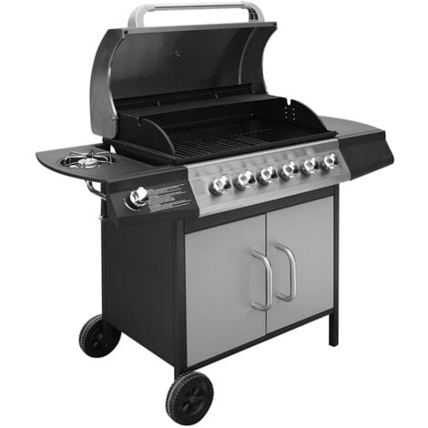 vidaXL Barbecue e Griglia a Gas 6+1 Fornelli Nero e Argento