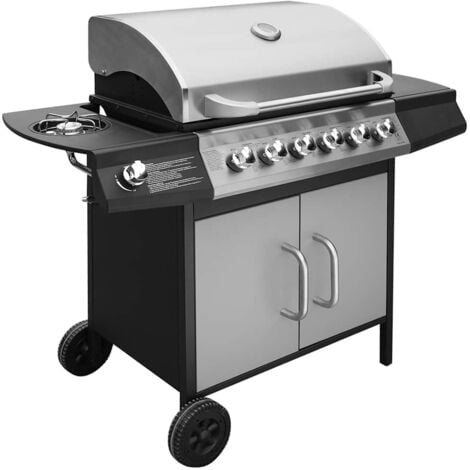 vidaXL Barbecue e Griglia a Gas 6+1 Fornelli Nero e Argento