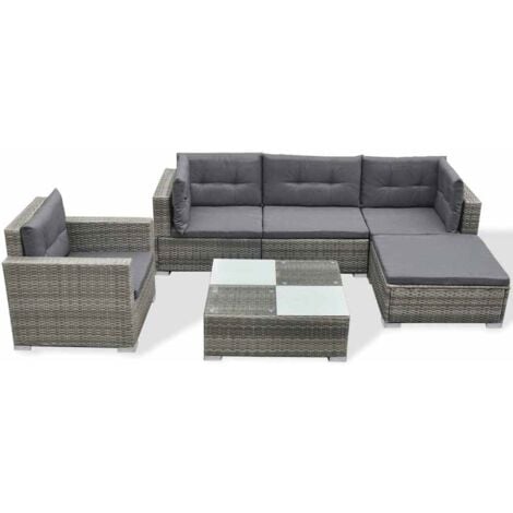 vidaXL Set Divani da Giardino 6 pz con Cuscini in Polyrattan Grigio