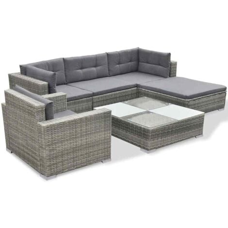 vidaXL Set Divani da Giardino 6 pz con Cuscini in Polyrattan Grigio