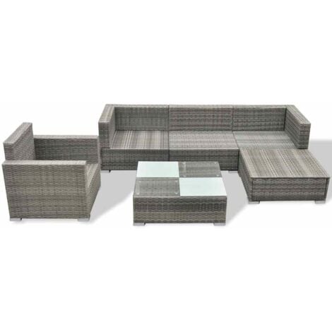 vidaXL Set Divani da Giardino 6 pz con Cuscini in Polyrattan Grigio