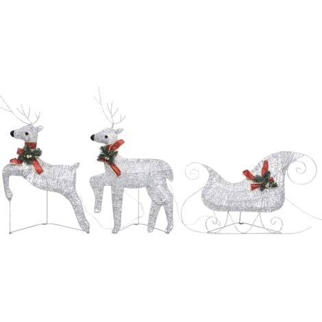 vidaXL Renne e Slitta di Natale Decorazione per Esterni 60 LED Argento
