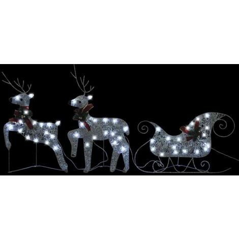 vidaXL Renne e Slitta di Natale Decorazione per Esterni 60 LED Argento