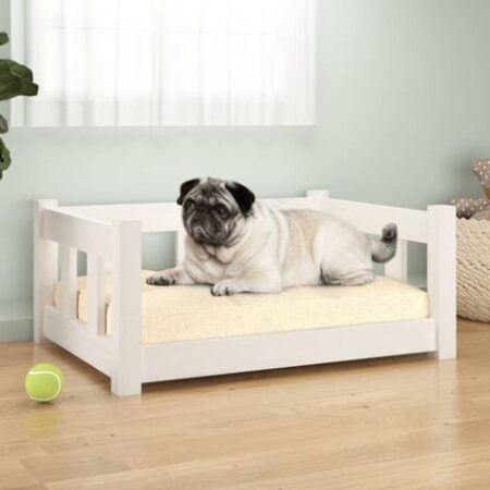 vidaXL Cuccia per Cani Bianca 65,5x50,5x28 cm Legno Massello di Pino