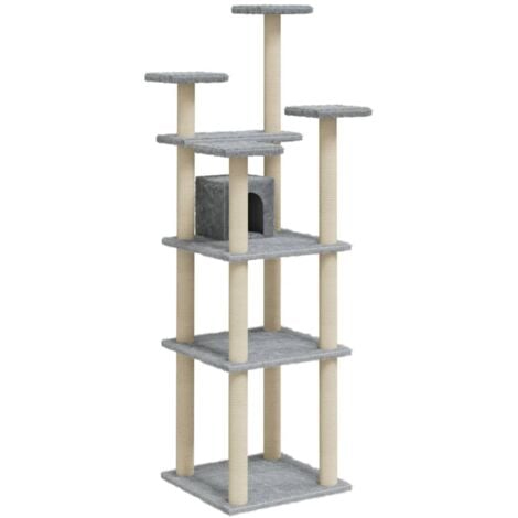 vidaXL Albero per Gatti con Tiragraffi in Sisal Grigio Chiaro 171 cm