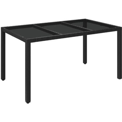 vidaXL Tavolo da Giardino Piano in Vetro Nero 150x90x75 cm Polyrattan