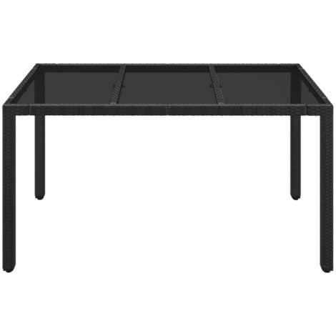 vidaXL Tavolo da Giardino Piano in Vetro Nero 150x90x75 cm Polyrattan