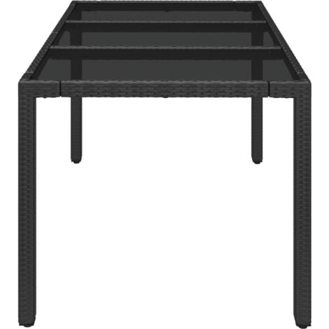 vidaXL Tavolo da Giardino Piano in Vetro Nero 150x90x75 cm Polyrattan