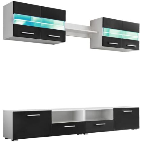 vidaXL Set Parete Attrezzata Porta TV con Luci LED 5 pz Nero Lucido
