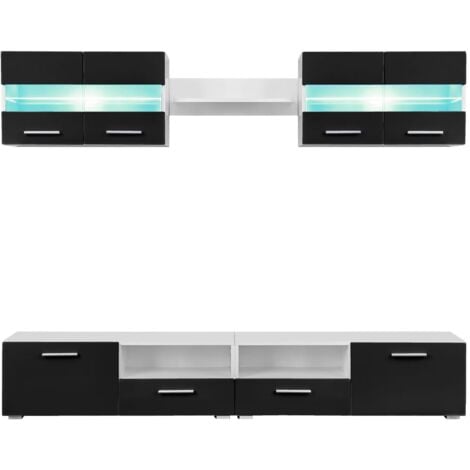 vidaXL Set Parete Attrezzata Porta TV con Luci LED 5 pz Nero Lucido