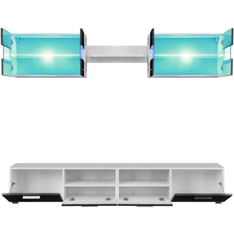 vidaXL Set Parete Attrezzata Porta TV con Luci LED 5 pz Nero Lucido