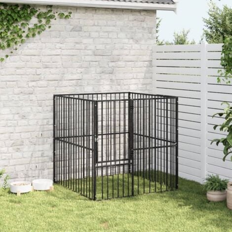 vidaXL Box per Cani 4 Pannelli Nero Acciaio Zincato