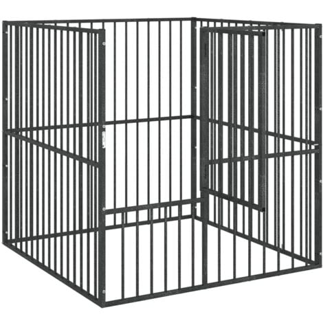 vidaXL Box per Cani 4 Pannelli Nero Acciaio Zincato