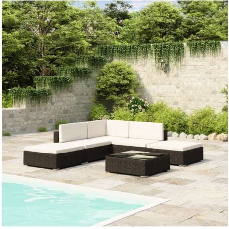 vidaXL Set Divani da Giardino 6 pz con Cuscini in Polyrattan Nero