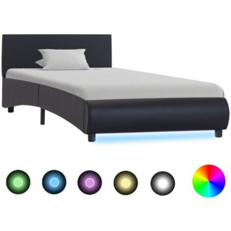 vidaXL Giroletto con LED senza Materasso Nero in Similpelle 90x200 cm