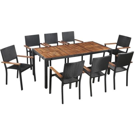vidaXL Set da Pranzo da Giardino 9 pz in Polyrattan e Acacia Nero