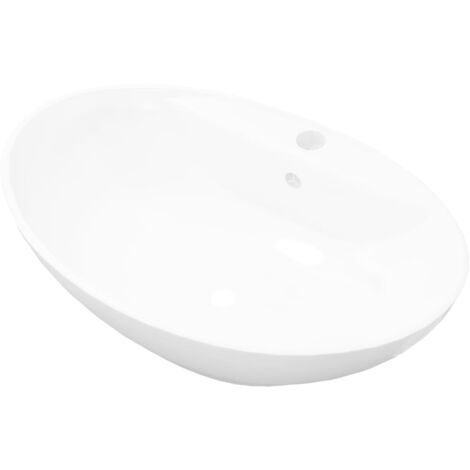 vidaXL Lavabo Ceramica Lusso Ovale Foro di Scarico e Foro Rubinetto