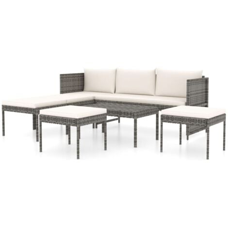 vidaXL Set Divani da Giardino 6 pz con Cuscini in Polyrattan Grigio