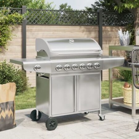 vidaXL Griglia Barbecue a Gas con 7 Bruciatori Argento in Acciaio