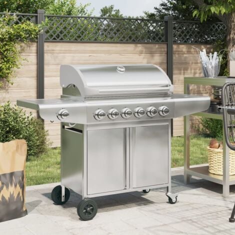 vidaXL Griglia Barbecue a Gas con 7 Bruciatori Argento in Acciaio