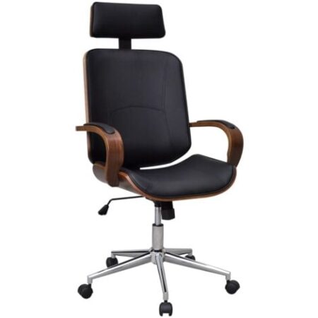 vidaXL Sedia da Ufficio Girevole in Legno Similpelle con Poggiatesta