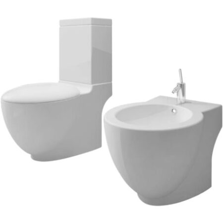 vidaXL Set Toilette e Bidè in Ceramica Bianca