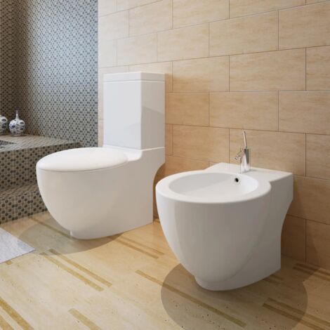 vidaXL Set Toilette e Bidè in Ceramica Bianca