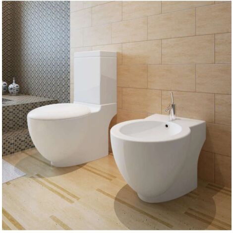 vidaXL Set Toilette e Bidè in Ceramica Bianca